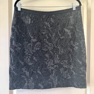 Eileen Fisher Black Floral Textured Knit Skirt Womens Medium Pull On Straight
